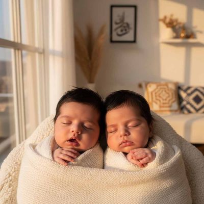 ایده عکاسی از نوزاد دوقلو در دورپیچ در کنار هم